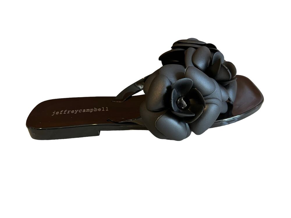 Jeffrey Campbell Fleuris Jelly Flip Flop Flower Detail Black 8
